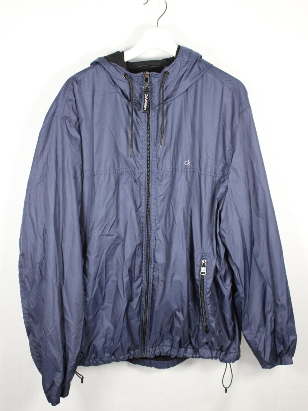 Calvin Klein Blue Zip Up Coat with Hood Size XXL Cinch Waist Pockets Winter